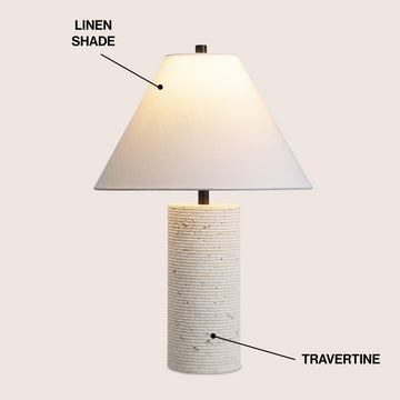 Kelsey 22.50" Modern Minimalist Travertine Column LED Table Lamp